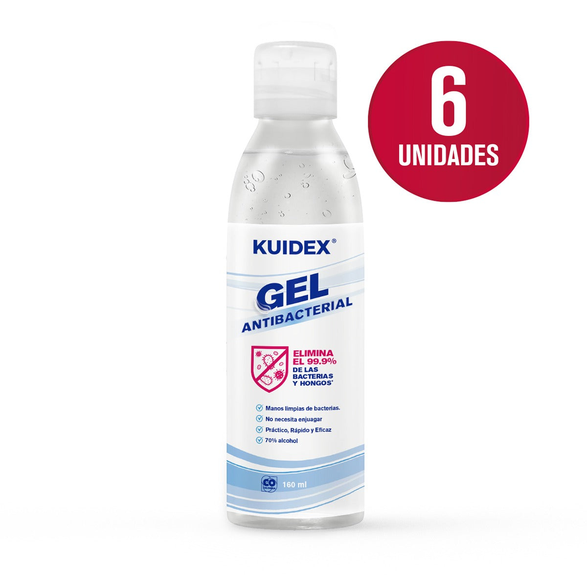 Gel antibacterial Kuidex® x 160 mL - bolsa x 6 unid