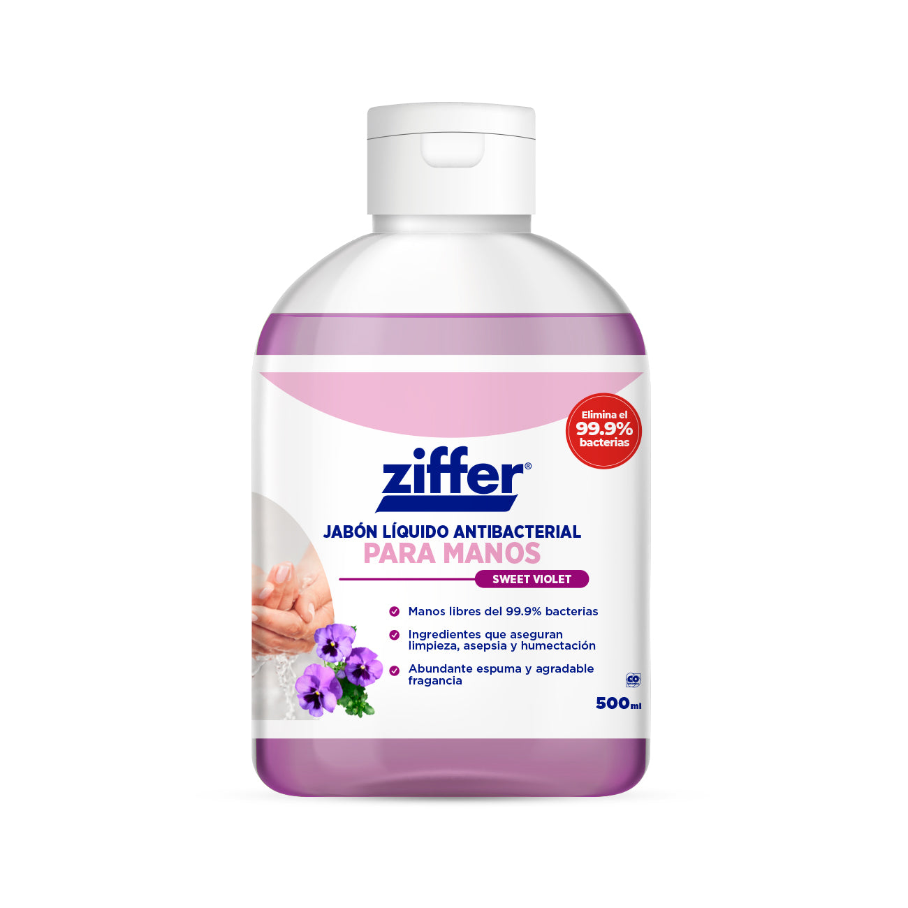 Jabón Líquido Antibacterial para Manos Ziffer® Sweet Violet x 500 mL